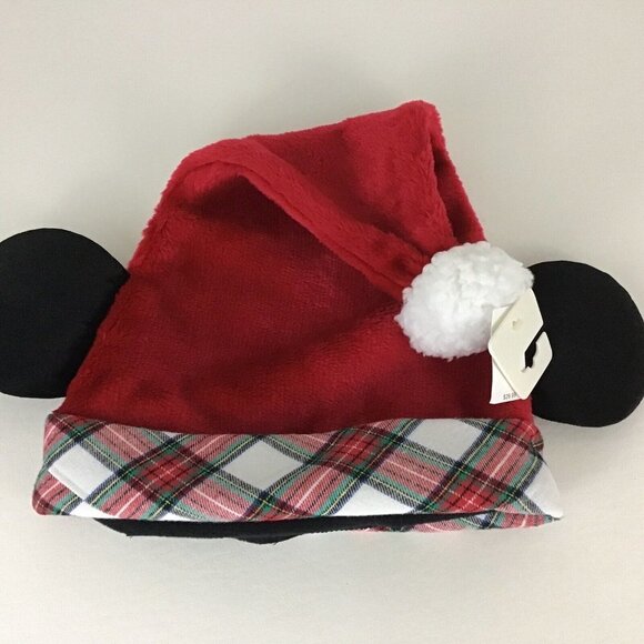 Disney Parks Mickey Mouse Ears Santa Hat Christmas Plaid Adjustable New w Tags - Picture 5 of 5